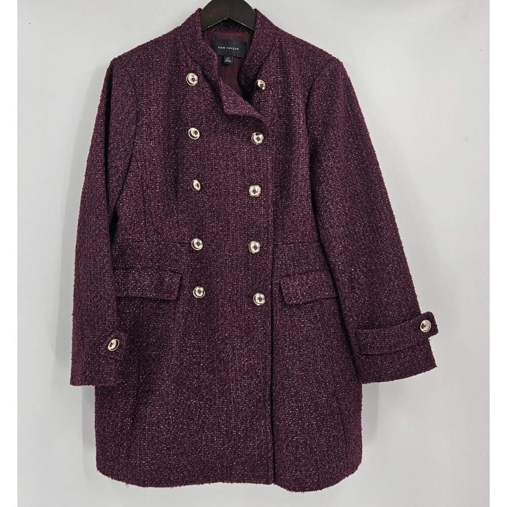 ANN TAYLOR SHIMMER POTENT PURPLE TWEED FITTED DOUBLE BREASTED COAT SZ XLP - Picture 4 of 9
